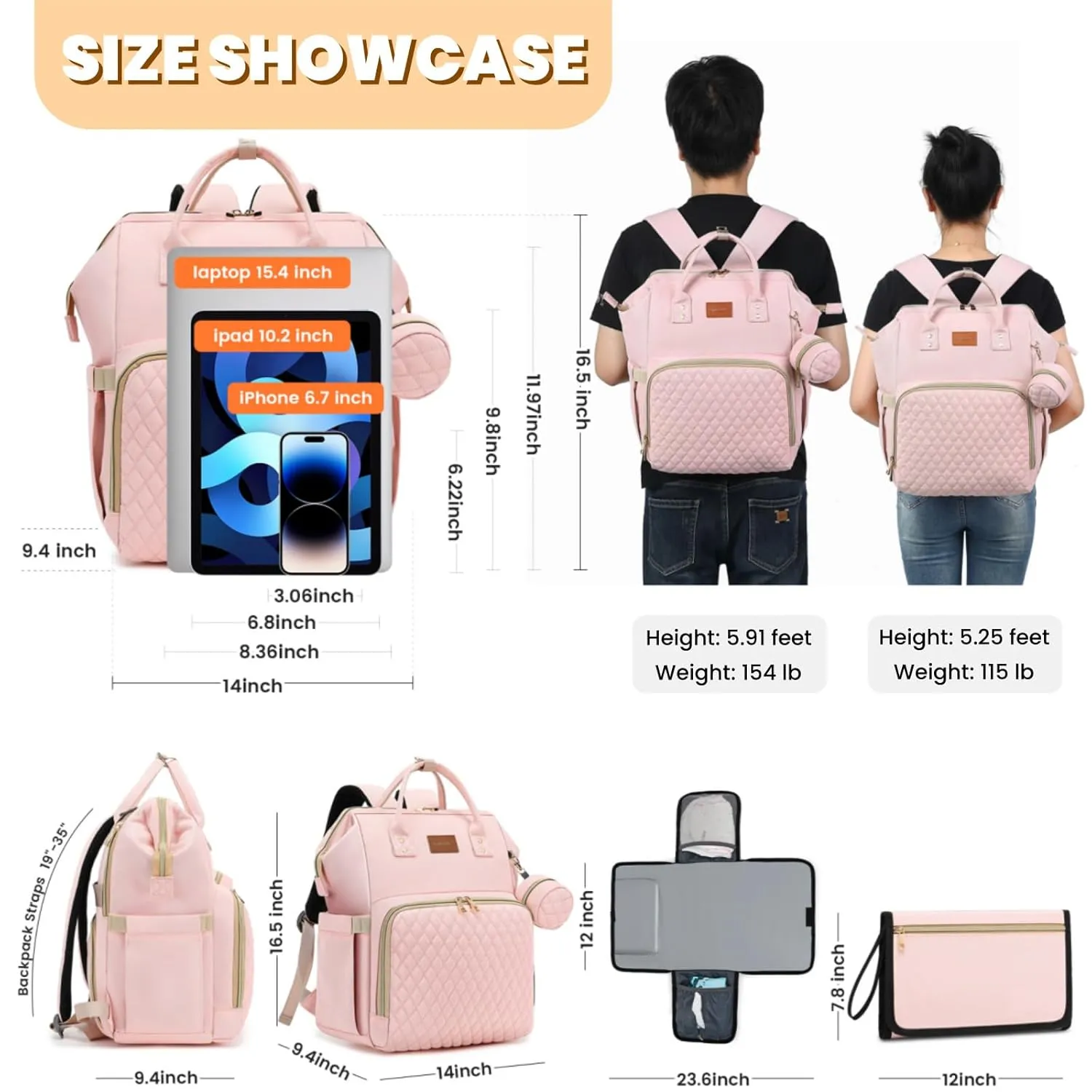Pink Diaper Bag Backpack for Baby Girls - Perfect Baby Shower Gifts, with Changing Pad, Pacifier Case, Insulated Pockets, Stroller Straps, 35L Large Capacity - Cute, Stylish
