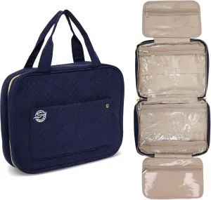 Pink Marine Travel Hanging Toiletry Bag for Women and Men, Luxury Cosmetics and Makeup Organizer with Full-Size Pockets, Waterproof Exterior, Hands-Free Hook, (Blue, Medium)