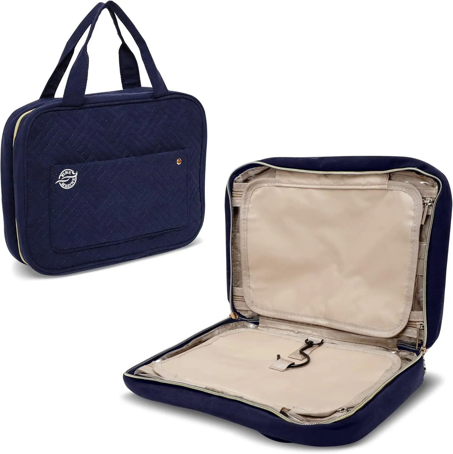 Pink Marine Travel Hanging Toiletry Bag for Women and Men, Luxury Cosmetics and Makeup Organizer with Full-Size Pockets, Waterproof Exterior, Hands-Free Hook, (Blue, Medium)