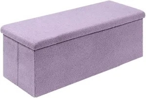 PINPLUS Folding Storage Ottoman Bench, Sherpa Ottoman with Storage, Large Long Shoes Bench Toys Chest with Lid, Footrest for Living Room, Entryway, Purple 43'' x 15'' x 15''