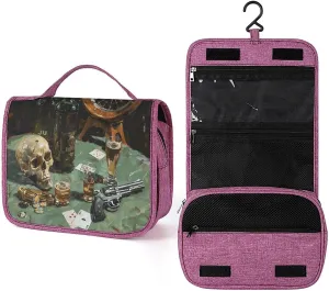 Pistol And Cards Travel Toiletry Bag for Women,Hanging Toiletry Organizer with Hook, Makeup Bag Travel Organizer for Shampoo,Toiletriesl
