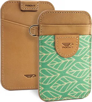 POCKT Slim Card Holder Wallet For Men and Women - Minimalist Front Pocket Wallet Elastic Credit Card Holder Genuine Leather RFID Blocking Card Case Wallets | Leaves