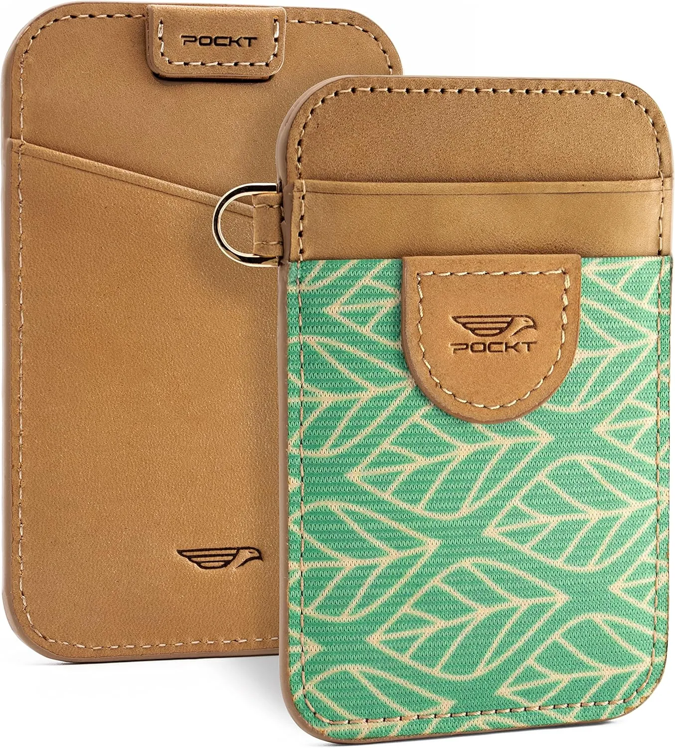 POCKT Slim Card Holder Wallet For Men and Women - Minimalist Front Pocket Wallet Elastic Credit Card Holder Genuine Leather RFID Blocking Card Case Wallets | Leaves