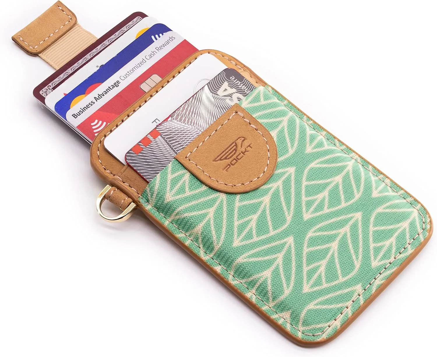 POCKT Slim Card Holder Wallet For Men and Women - Minimalist Front Pocket Wallet Elastic Credit Card Holder Genuine Leather RFID Blocking Card Case Wallets | Leaves