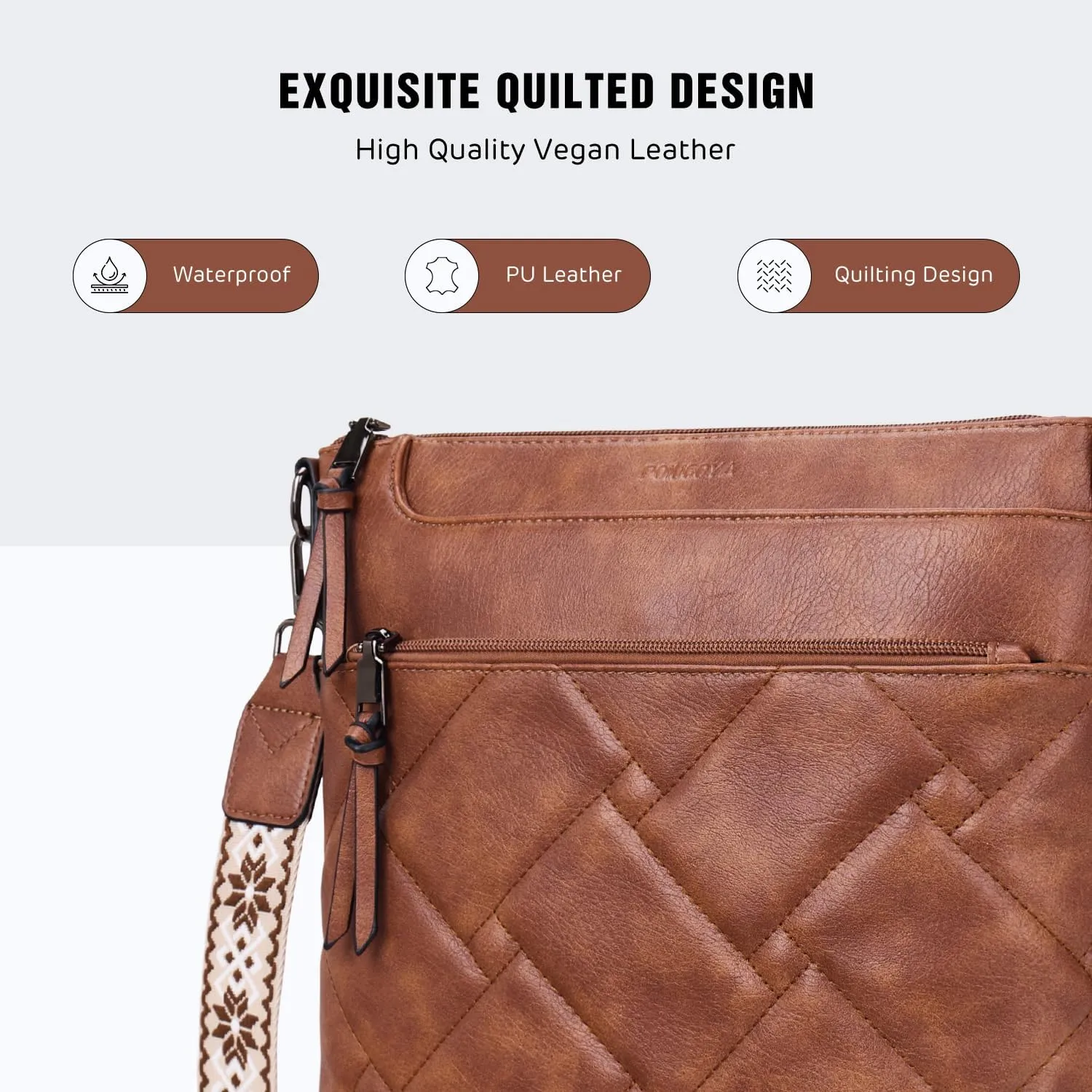 POIUGOYA Quilted Crossbody Bags for Women Trendy,Vegan Leather Medium Shoulder Handbags Travel Purse with RFID Card Slots
