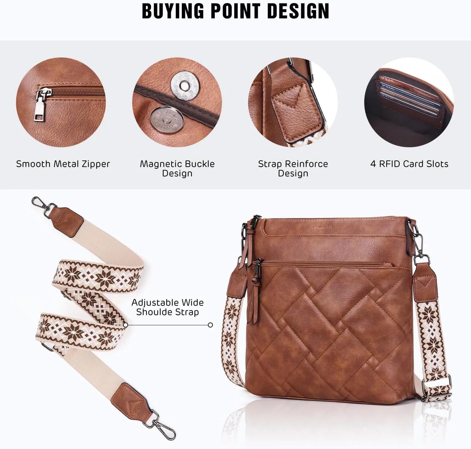 POIUGOYA Quilted Crossbody Bags for Women Trendy,Vegan Leather Medium Shoulder Handbags Travel Purse with RFID Card Slots