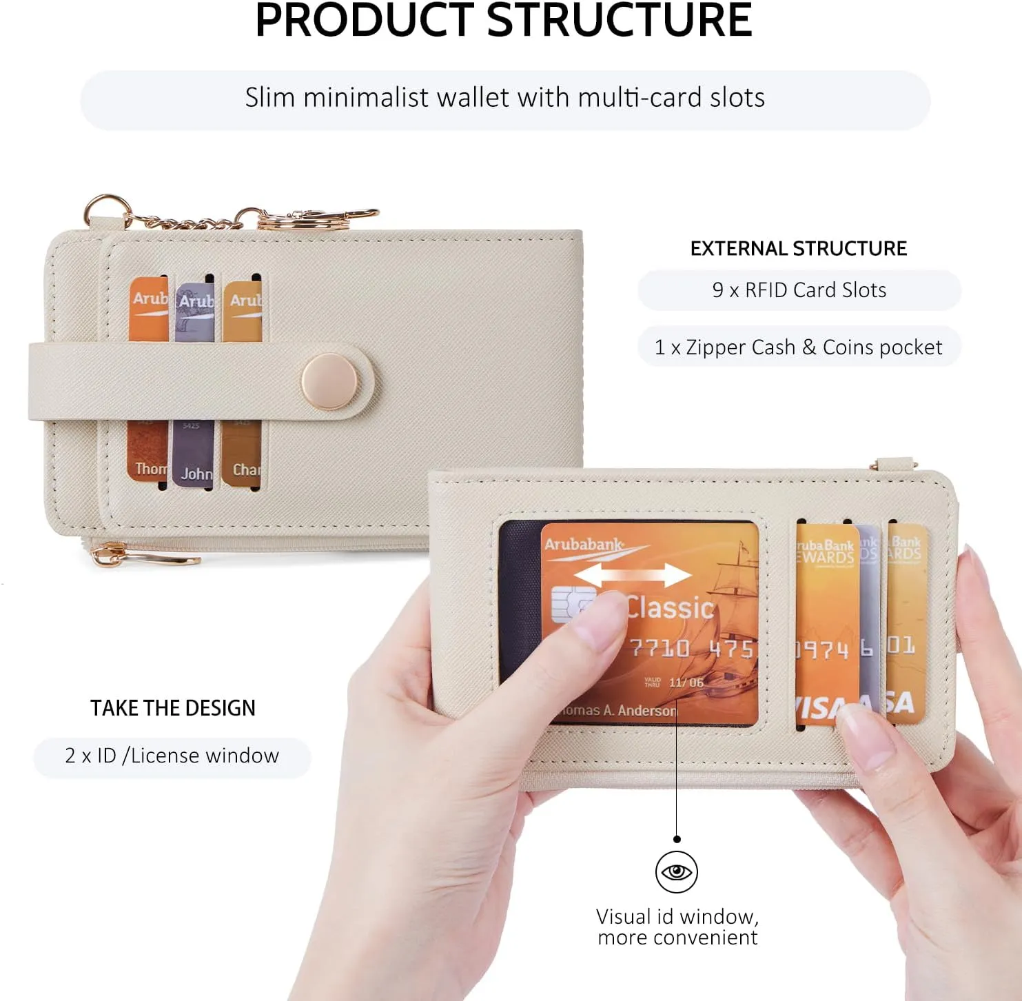 POIUGOYA Slim Wallet for Women,RFID Blocking Bifold Credit Card Holder with Zipper Coin Pocket,ID Window,Keychain