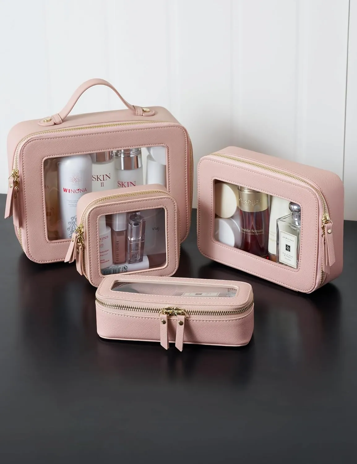 Popvibe Clear Makeup Bag Travel Cosmetic Case Transparent Toiletry Bag with Zipper, Portable Make Up Organizer Traveling Compact Car Bag for Essentials