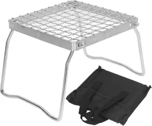 Portable Camp Grill Grate with Foldable Legs, 304 Stainless Steel Grid, for Hiking, Picnic, and Campfire Cooking