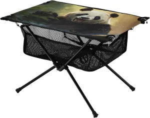 Portable Camping Table Foldable with Mesh Storage Lightweight Compact Camp Tent Side Table for Outside,Camping,Hiking,Tailgating,Panda
