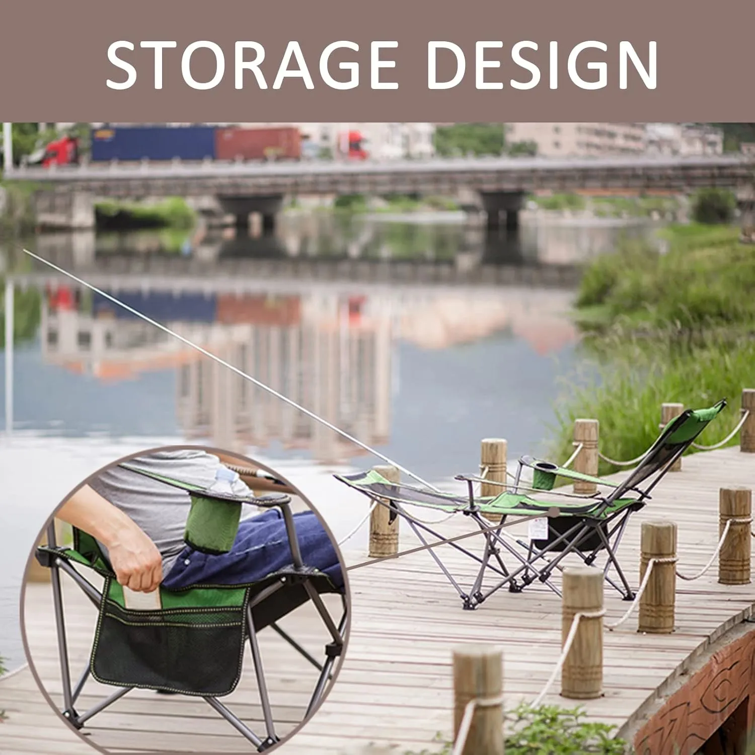 Portable Chairs for Adults 120kg Beach Chairs High Off Ground Reclining, Folding Camping Chair with Carrying Bag,E