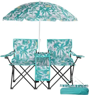 Portable Outdoor 2-Seat Folding Chair Heavy Duty Beach Camping Chairs with Removable Sun Umbrella and Portable Bag Outdoor Backpack Design for Camping Lawn Concerts Travel Weight Capacity 180 lbs