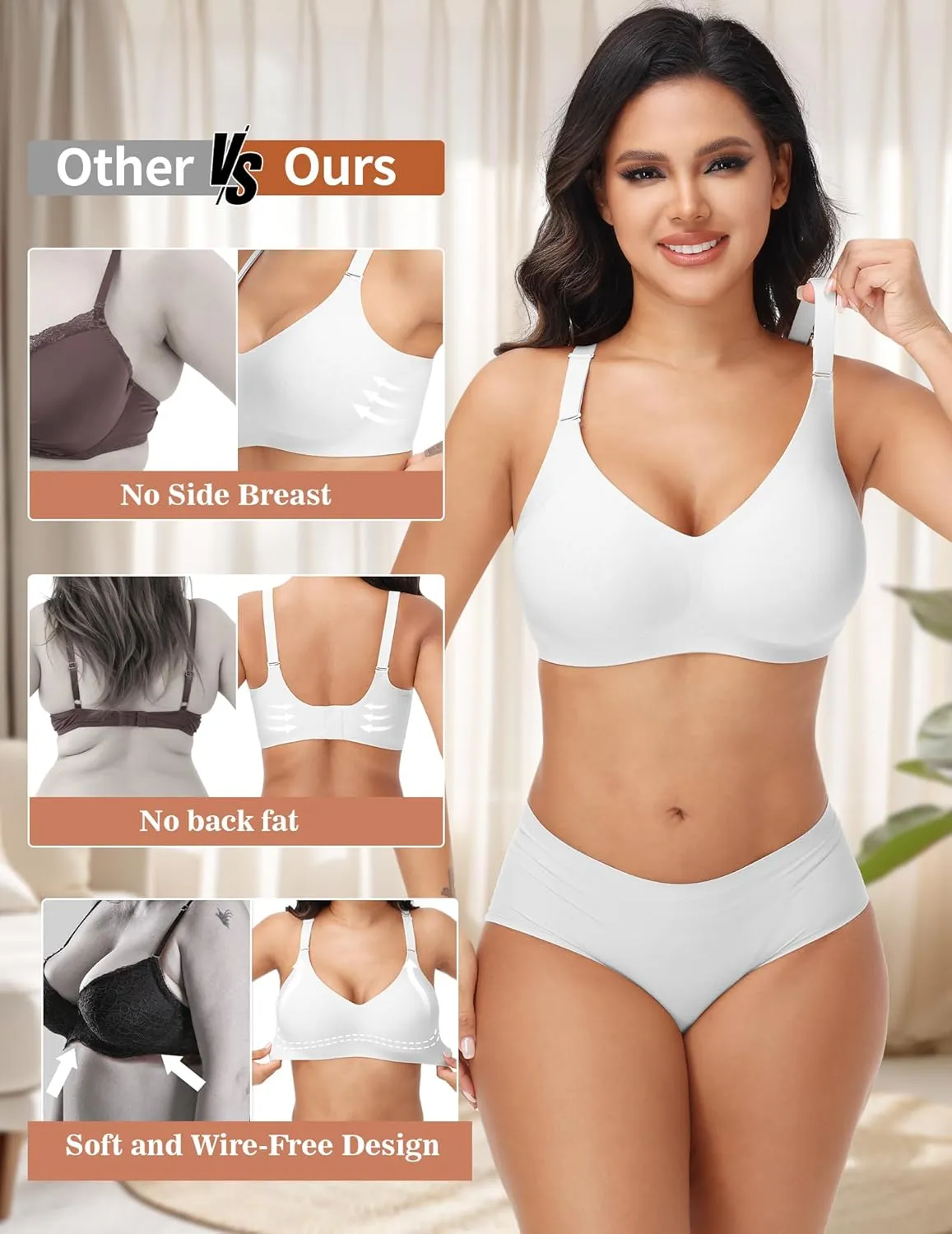 PoseFree Wireless Bras for Women No Underwire Full Coverage Supportive Seamless Back Fat Smoothing Padded Push Up Bra