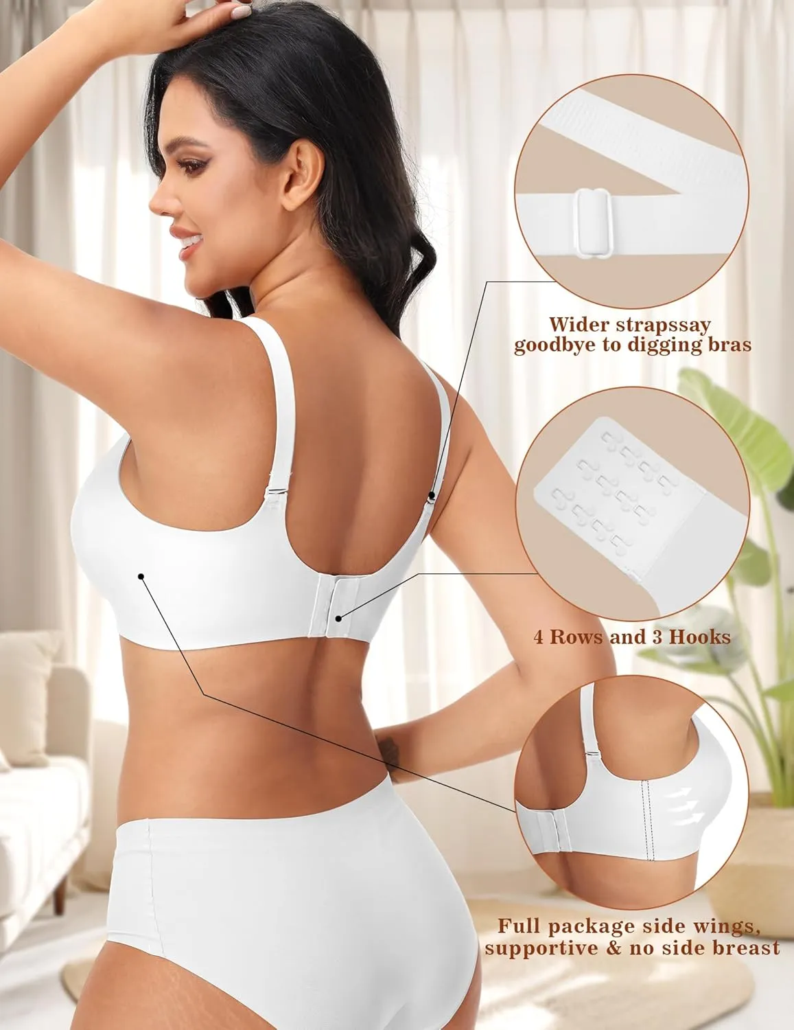 PoseFree Wireless Bras for Women No Underwire Full Coverage Supportive Seamless Back Fat Smoothing Padded Push Up Bra