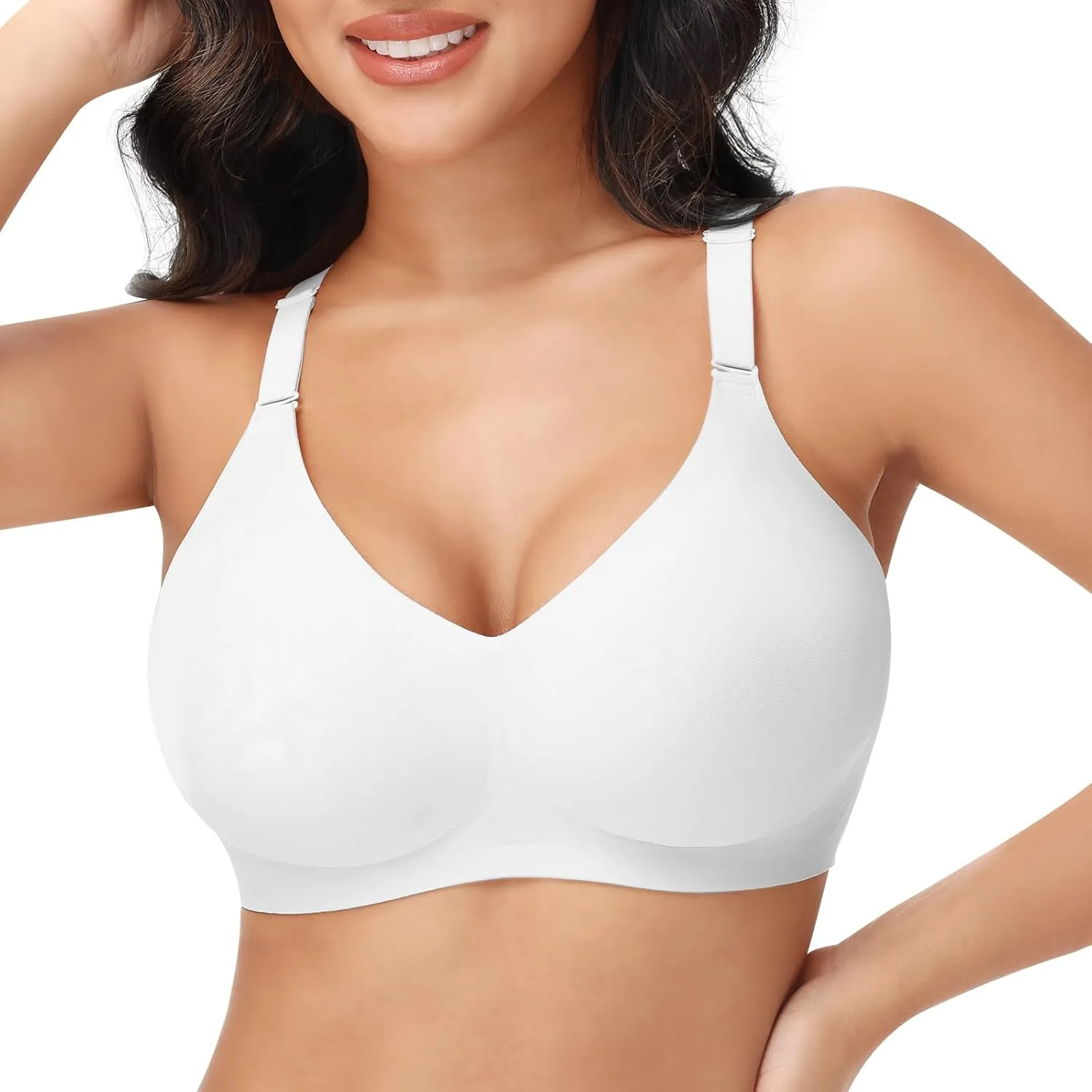 PoseFree Wireless Bras for Women No Underwire Full Coverage Supportive Seamless Back Fat Smoothing Padded Push Up Bra