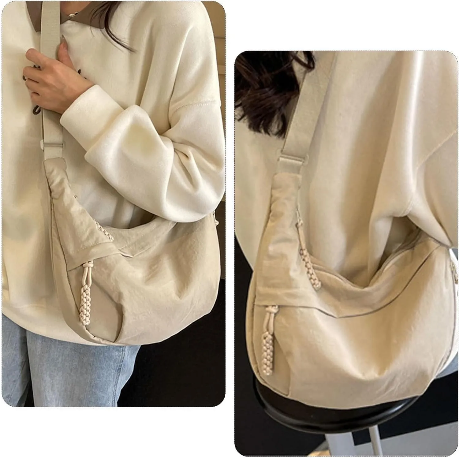 Preferable Crossbody Bag, Women's Fashion Plain Color Nylon Crossbody Bag Crescent Shoulder Bag