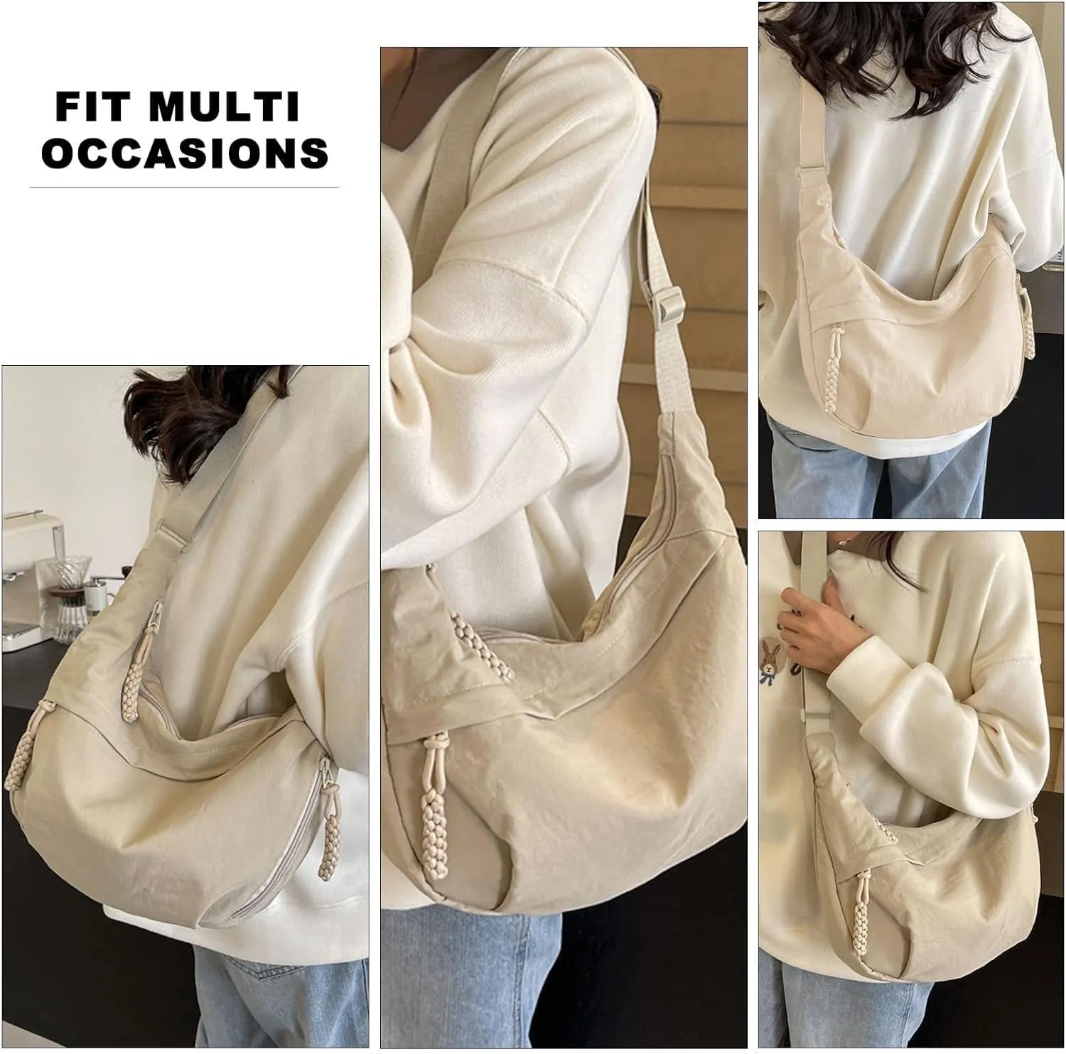 Preferable Crossbody Bag, Women's Fashion Plain Color Nylon Crossbody Bag Crescent Shoulder Bag