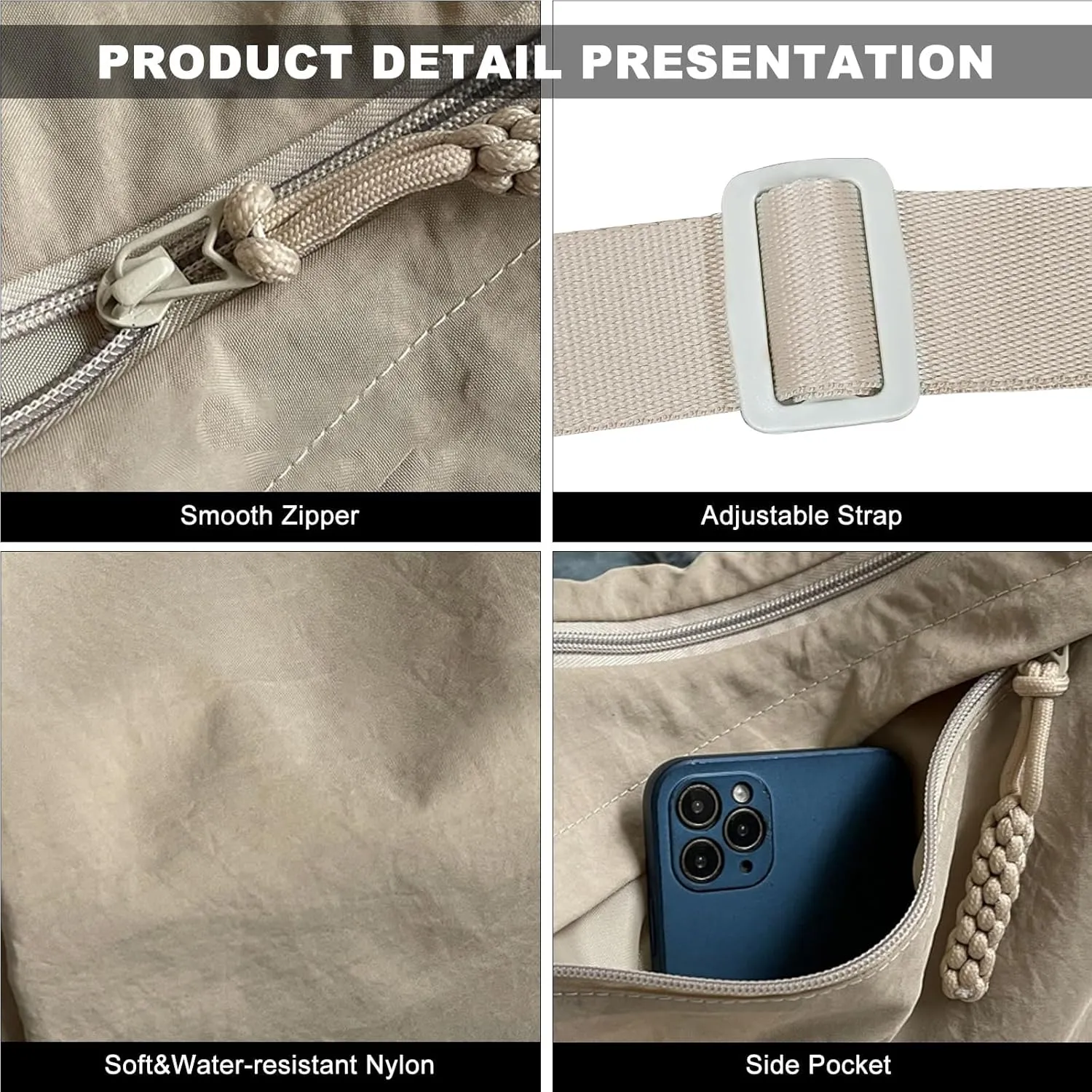 Preferable Crossbody Bag, Women's Fashion Plain Color Nylon Crossbody Bag Crescent Shoulder Bag