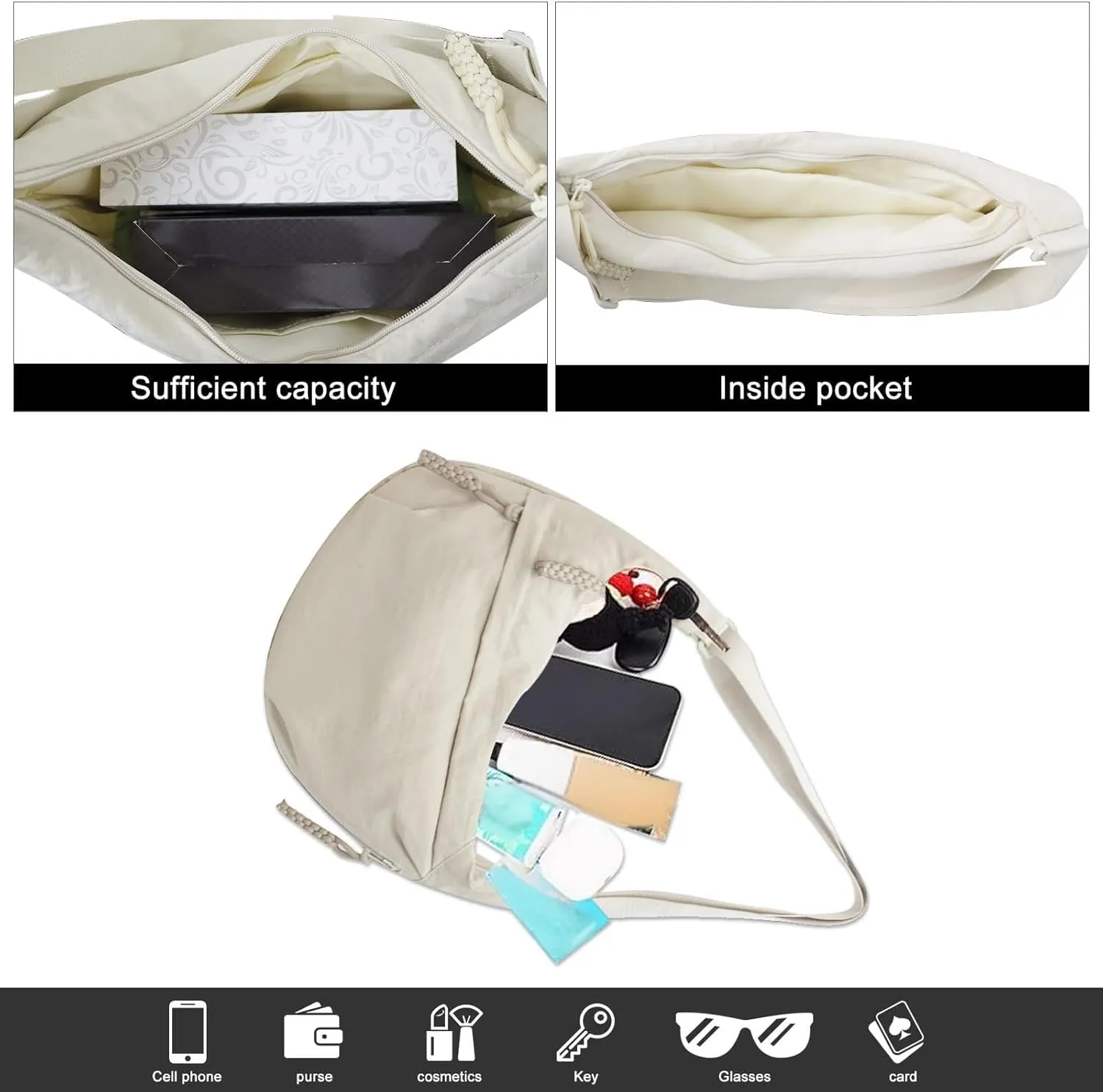 Preferable Crossbody Bag, Women's Fashion Plain Color Nylon Crossbody Bag Crescent Shoulder Bag