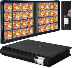 Premium 1024 Pockets Card Binder,Label Design,16 Pockets Trading Card Binder Ringless Side Loading Trading Card Album Folder for TCG -Black