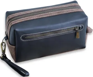 Premium Real Leather Toiletry Bag With Hook, Handmade Full-Grain Genine Leather Dopp Kit for Men & Women, Water-Resistant Travel Organizer (Fits 3-4 oz Bottles) Luxury Shaving/Grooming Kit Gift