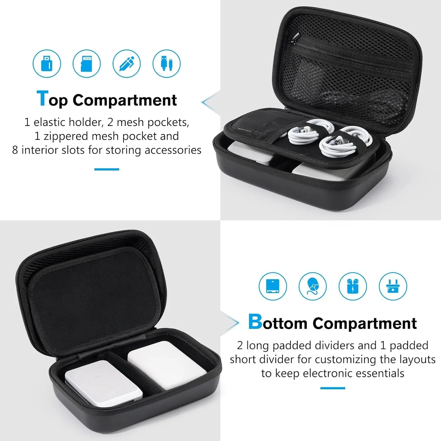 ProCase Hard Travel Electronic Organizer Case for MacBook Power Adapter Chargers Cables Power Bank Apple Magic Mouse Apple Pencil USB Flash Disk SD Card Small Portable Accessories Bag -S, Black