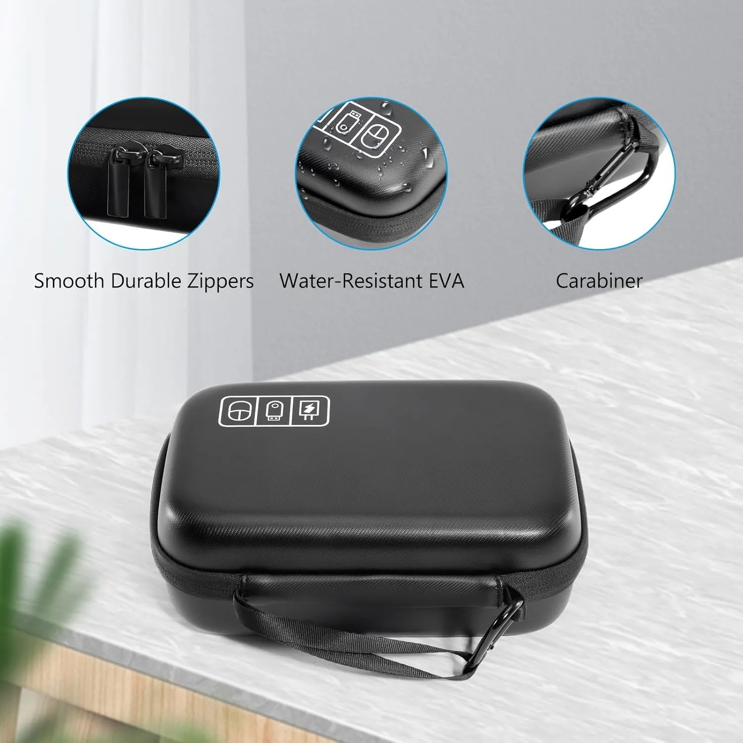 ProCase Hard Travel Electronic Organizer Case for MacBook Power Adapter Chargers Cables Power Bank Apple Magic Mouse Apple Pencil USB Flash Disk SD Card Small Portable Accessories Bag -S, Black