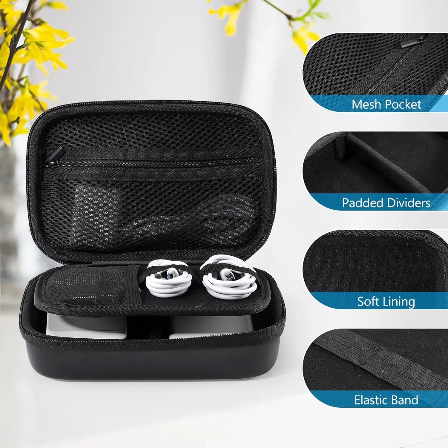 ProCase Hard Travel Electronic Organizer Case for MacBook Power Adapter Chargers Cables Power Bank Apple Magic Mouse Apple Pencil USB Flash Disk SD Card Small Portable Accessories Bag -S, Black
