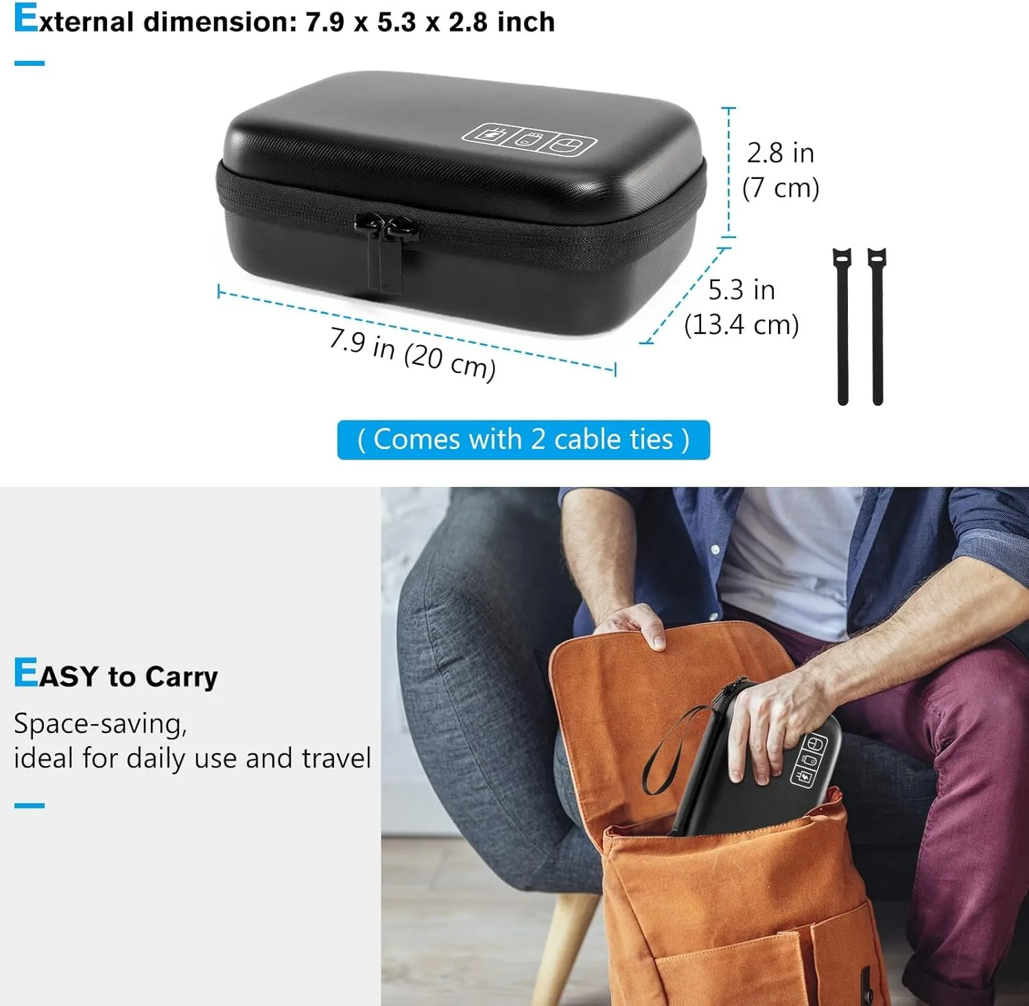 ProCase Hard Travel Electronic Organizer Case for MacBook Power Adapter Chargers Cables Power Bank Apple Magic Mouse Apple Pencil USB Flash Disk SD Card Small Portable Accessories Bag -S, Black