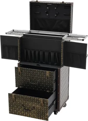 Professional Rolling Makeup Train Case with Wheels, Lockable Rolling Makeup Case, Large Storage Traveling Cart Trunk Multi-functional Cosmetic Trolley for Nail Technicians Hairstylist