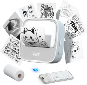 PRT Sticker Printer, Mini Thermal Printer Bluetooth Portable Sticker Maker with 1 Roll Paper, Print Pod, for Study Notes, Pictures, Labels, DIY, Multiple Templates for Phones & Tablets