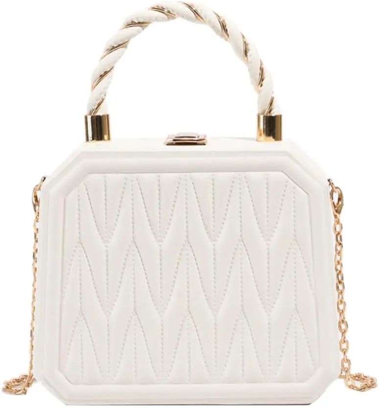 PU Leather Small Square Box Clutch Top Handle Crossbody Shoulder Purse Party Evening Bag for Women