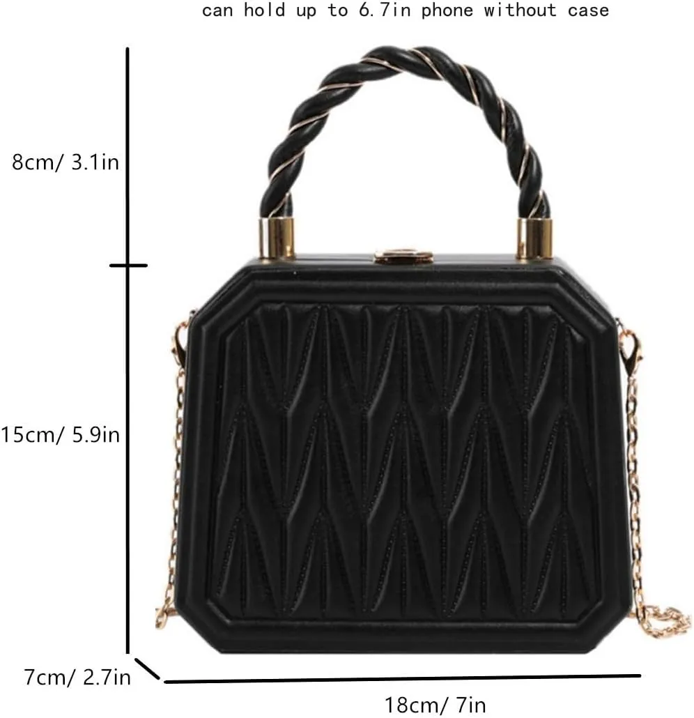 PU Leather Small Square Box Clutch Top Handle Crossbody Shoulder Purse Party Evening Bag for Women