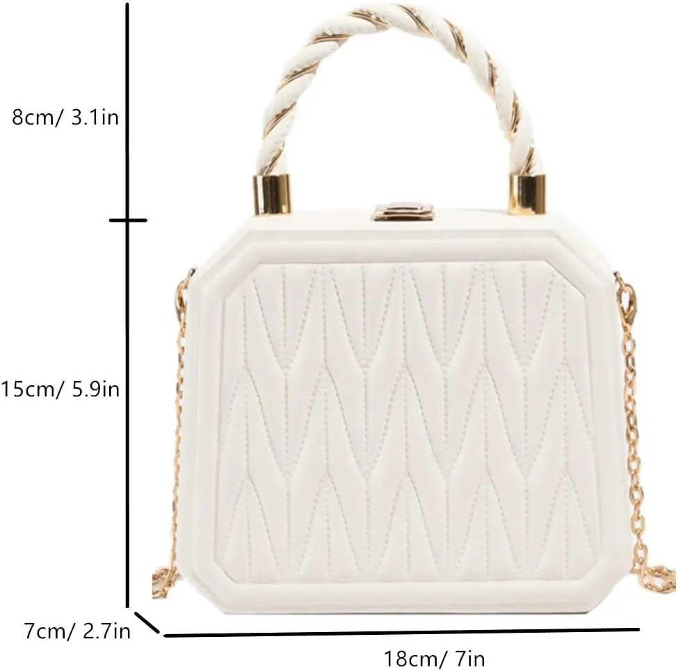 PU Leather Small Square Box Clutch Top Handle Crossbody Shoulder Purse Party Evening Bag for Women