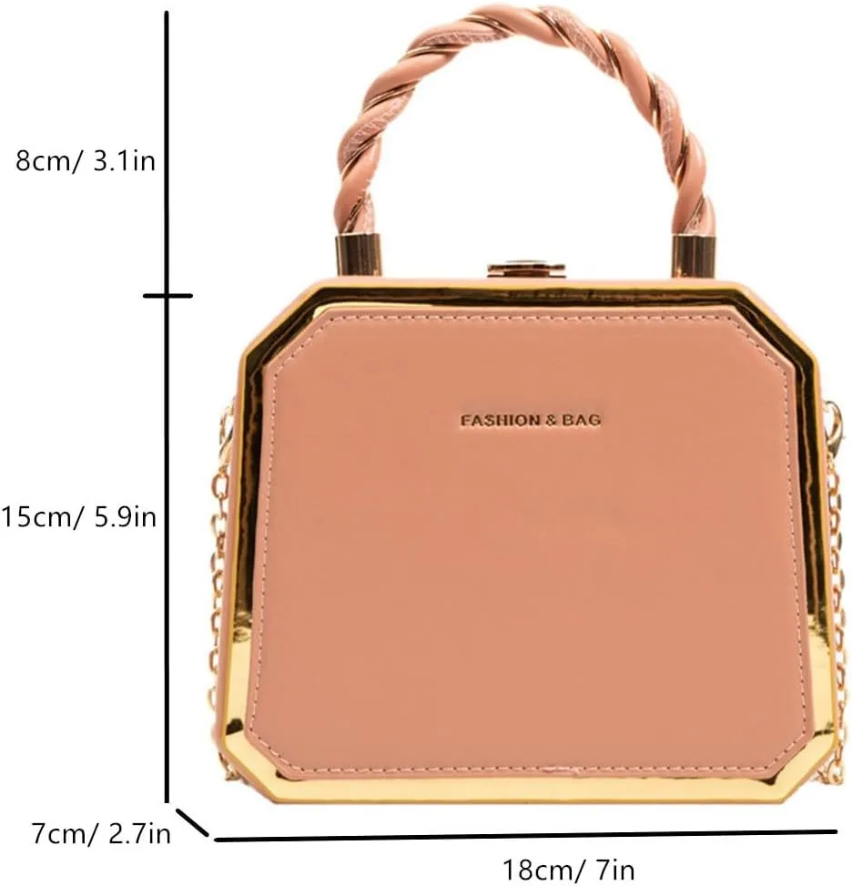 PU Leather Small Square Box Clutch Top Handle Crossbody Shoulder Purse Party Evening Bag for Women