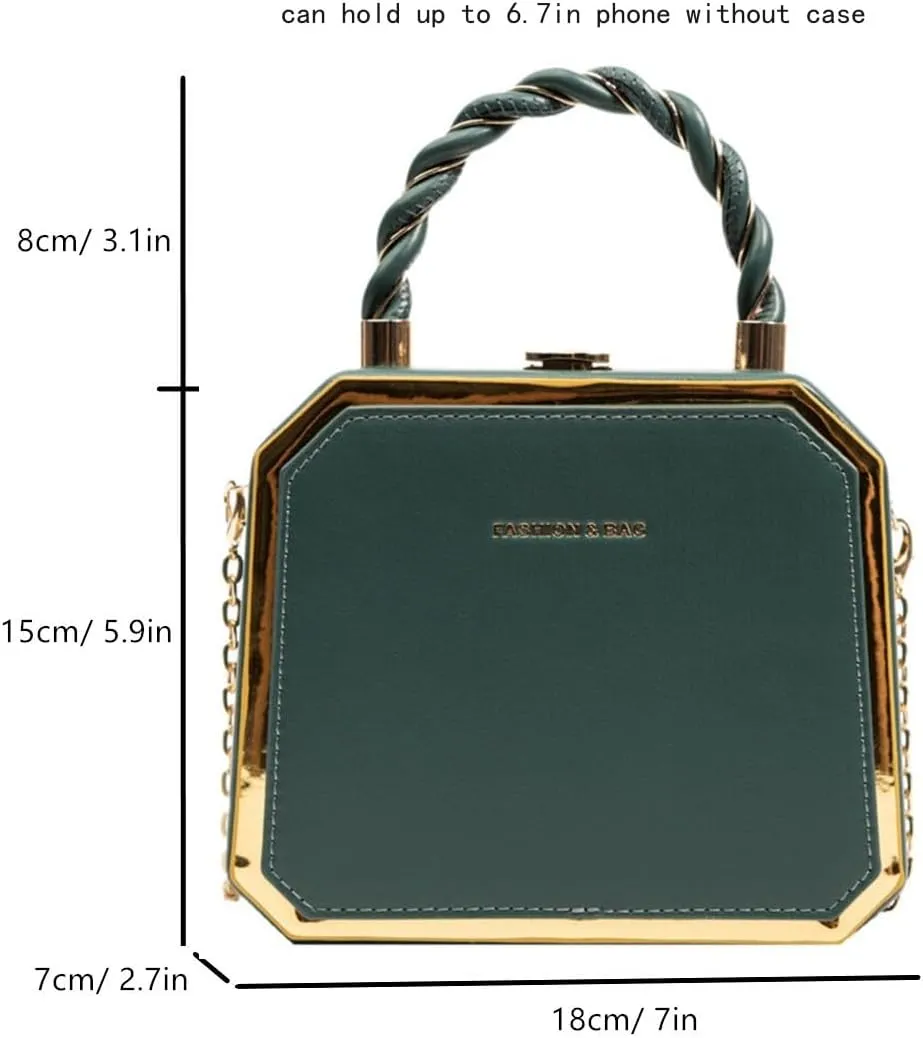 PU Leather Small Square Box Clutch Top Handle Crossbody Shoulder Purse Party Evening Bag for Women