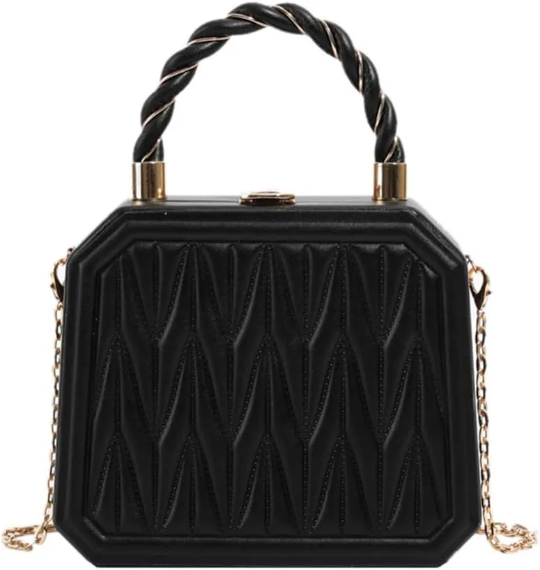 PU Leather Small Square Box Clutch Top Handle Crossbody Shoulder Purse Party Evening Bag for Women