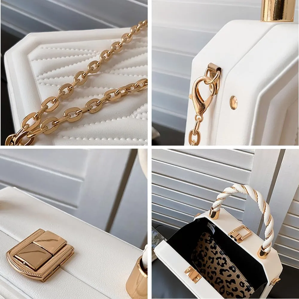 PU Leather Small Square Box Clutch Top Handle Crossbody Shoulder Purse Party Evening Bag for Women