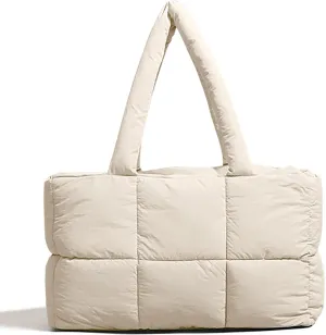 Puffer Bag for Women Large Quilted Grid Bag Puffy Handbag Lightweight Satchel Tote Bag for Work,Travel and Fitness