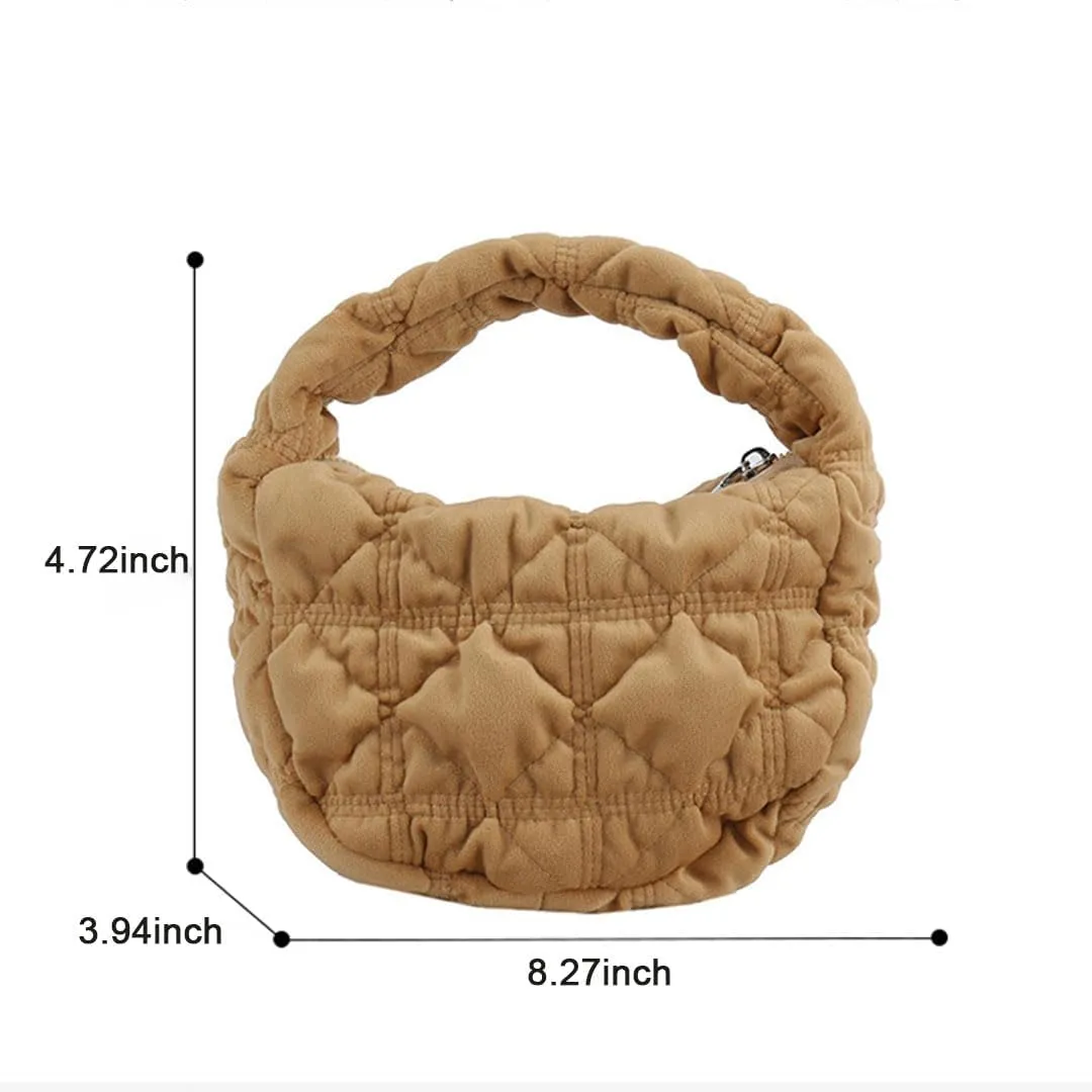 Puffer Bag for Women Mini Bubble Purse Velvet Clutch Lightweight Puffy Handbag Quilted Tote Bag Crescent Carryall Bag