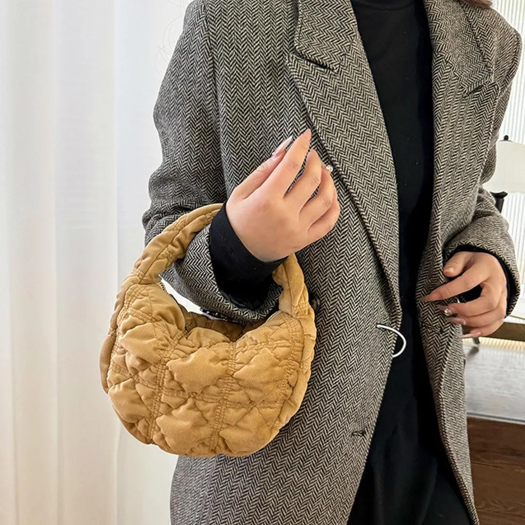 Puffer Bag for Women Mini Bubble Purse Velvet Clutch Lightweight Puffy Handbag Quilted Tote Bag Crescent Carryall Bag