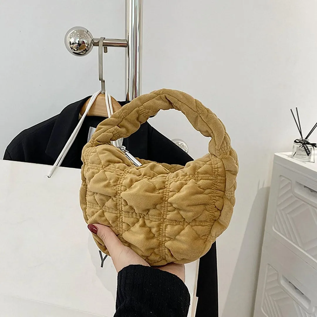 Puffer Bag for Women Mini Bubble Purse Velvet Clutch Lightweight Puffy Handbag Quilted Tote Bag Crescent Carryall Bag