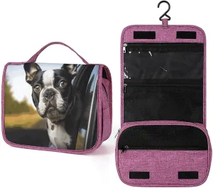 Puppy Dog Boston Terrier Travel Toiletry Bag for Women,Hanging Toiletry Organizer with Hook, Makeup Bag Travel Organizer for Shampoo,Toiletriesl