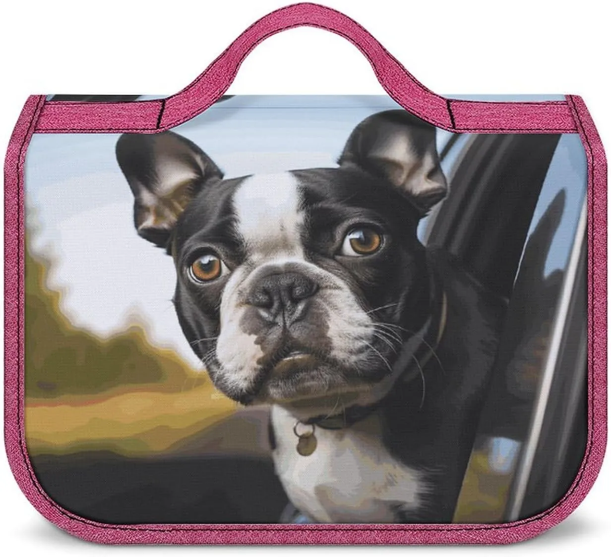 Puppy Dog Boston Terrier Travel Toiletry Bag for Women,Hanging Toiletry Organizer with Hook, Makeup Bag Travel Organizer for Shampoo,Toiletriesl