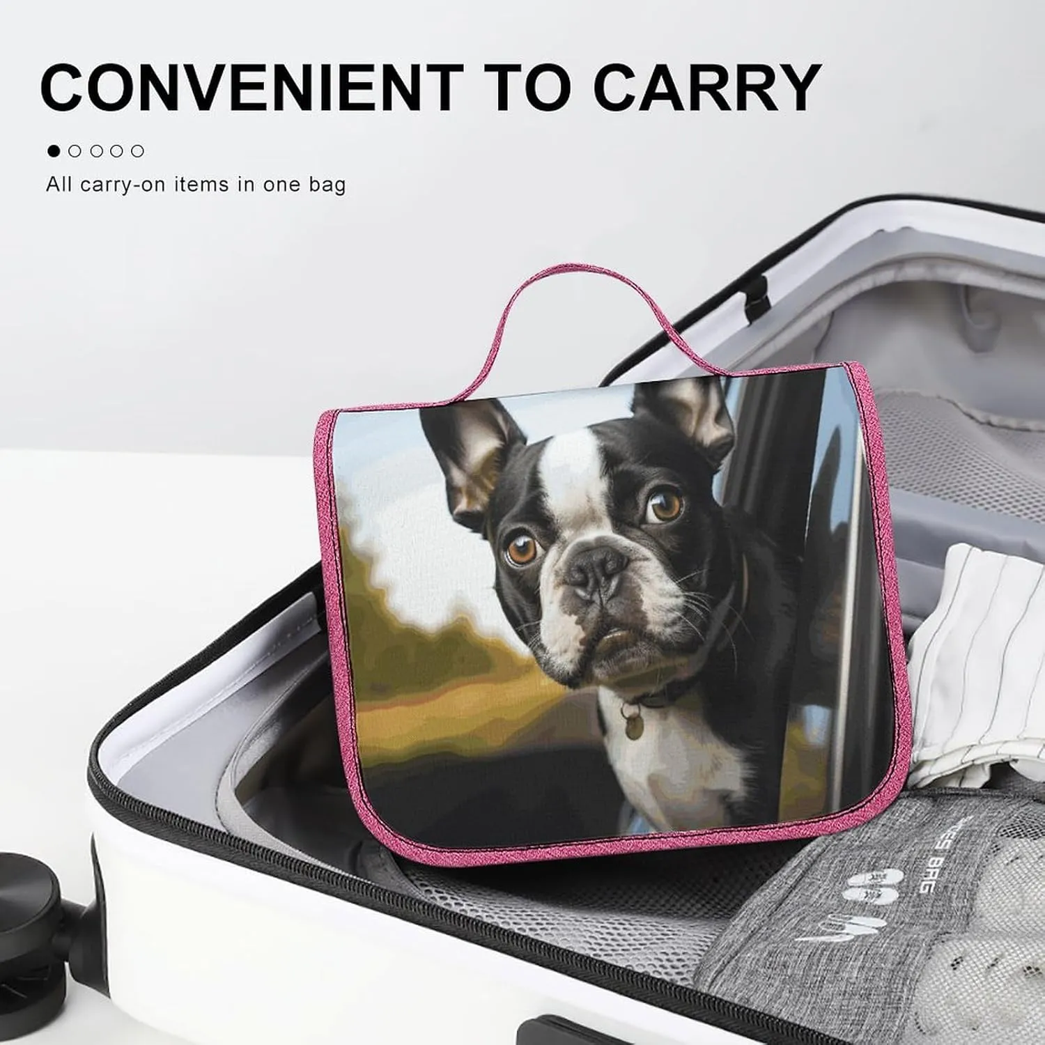 Puppy Dog Boston Terrier Travel Toiletry Bag for Women,Hanging Toiletry Organizer with Hook, Makeup Bag Travel Organizer for Shampoo,Toiletriesl
