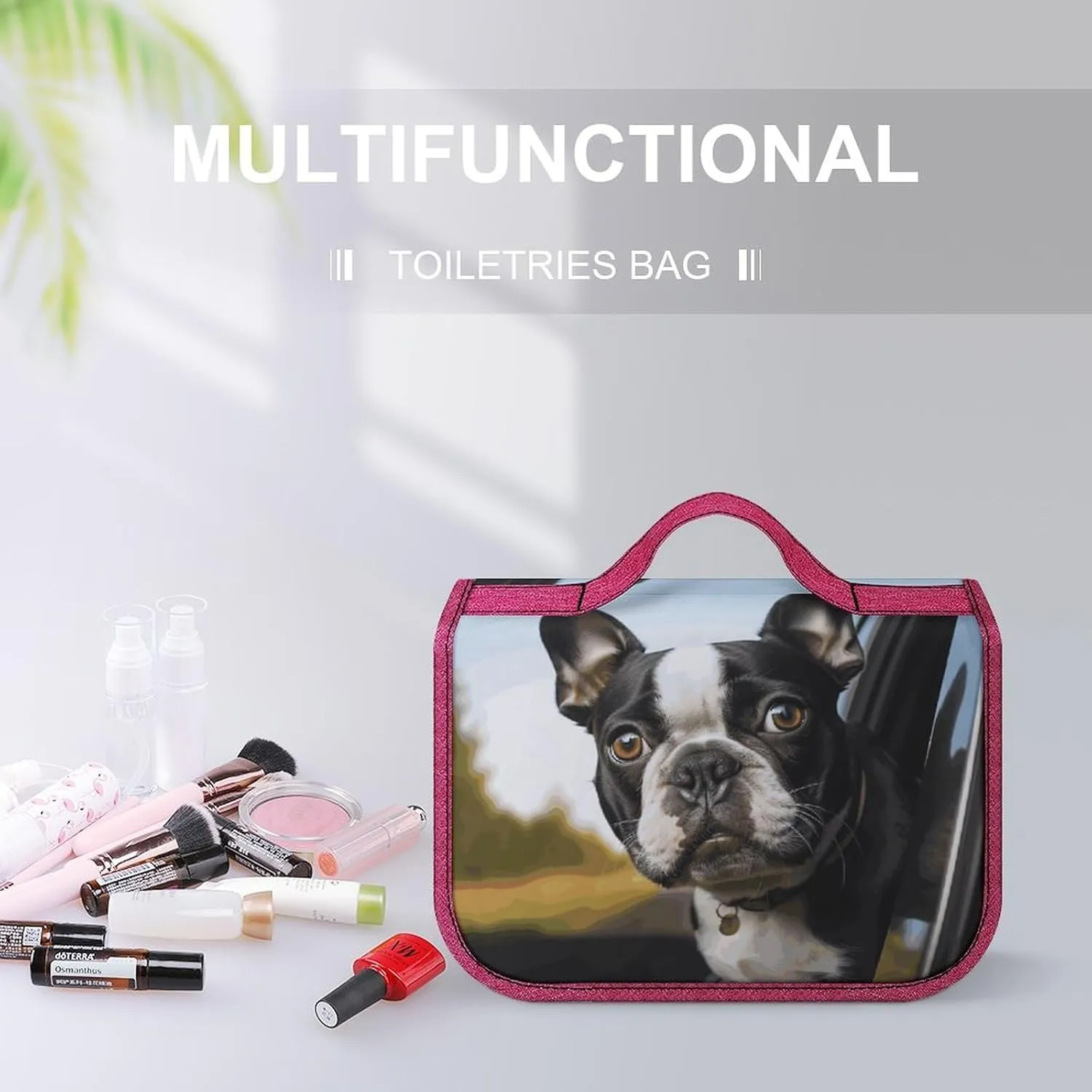Puppy Dog Boston Terrier Travel Toiletry Bag for Women,Hanging Toiletry Organizer with Hook, Makeup Bag Travel Organizer for Shampoo,Toiletriesl