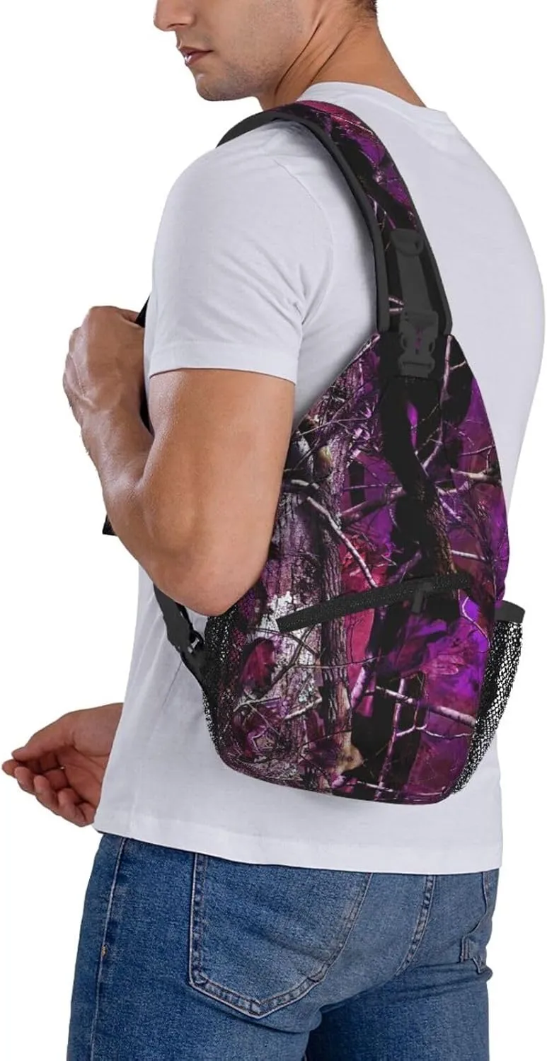 Purple Camouflage Leaves Outdoor Crossbody Shoulder Bag For Unisex Young Adult Hiking Bicycling