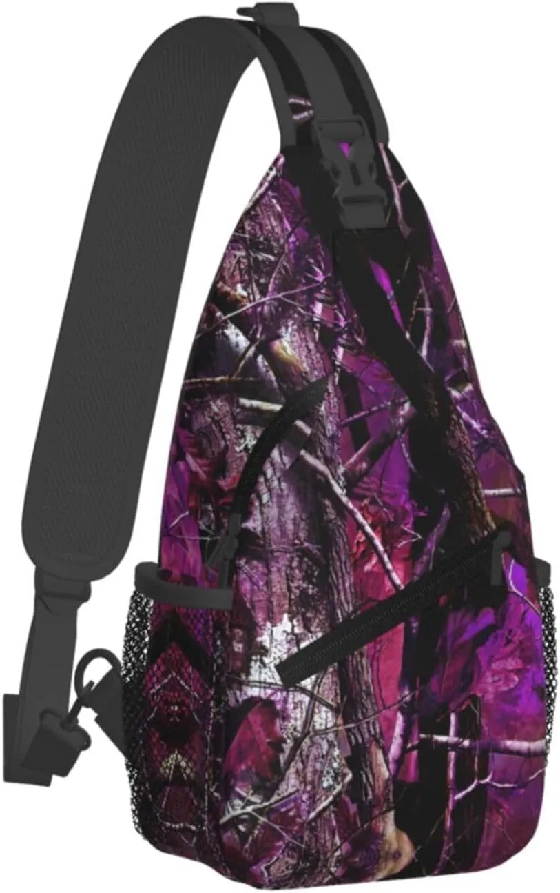 Purple Camouflage Leaves Outdoor Crossbody Shoulder Bag For Unisex Young Adult Hiking Bicycling