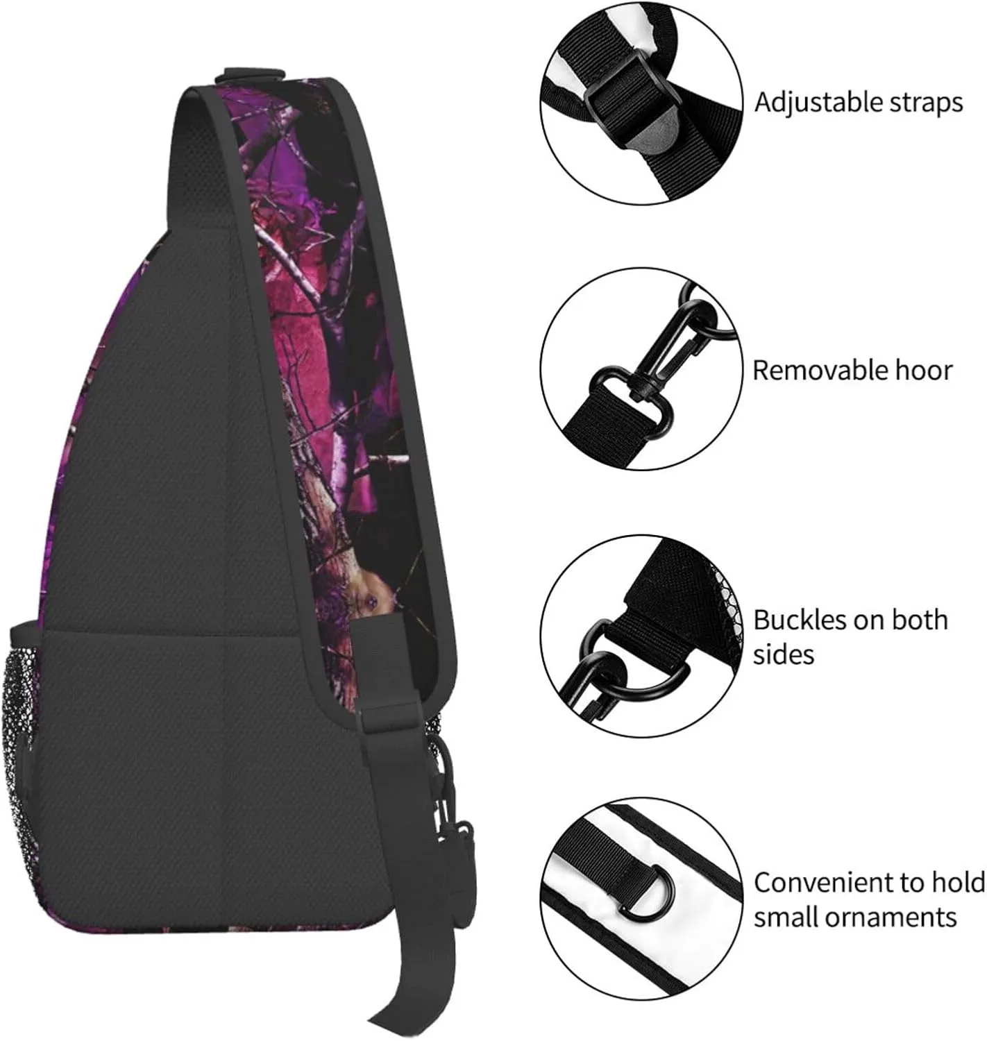 Purple Camouflage Leaves Outdoor Crossbody Shoulder Bag For Unisex Young Adult Hiking Bicycling