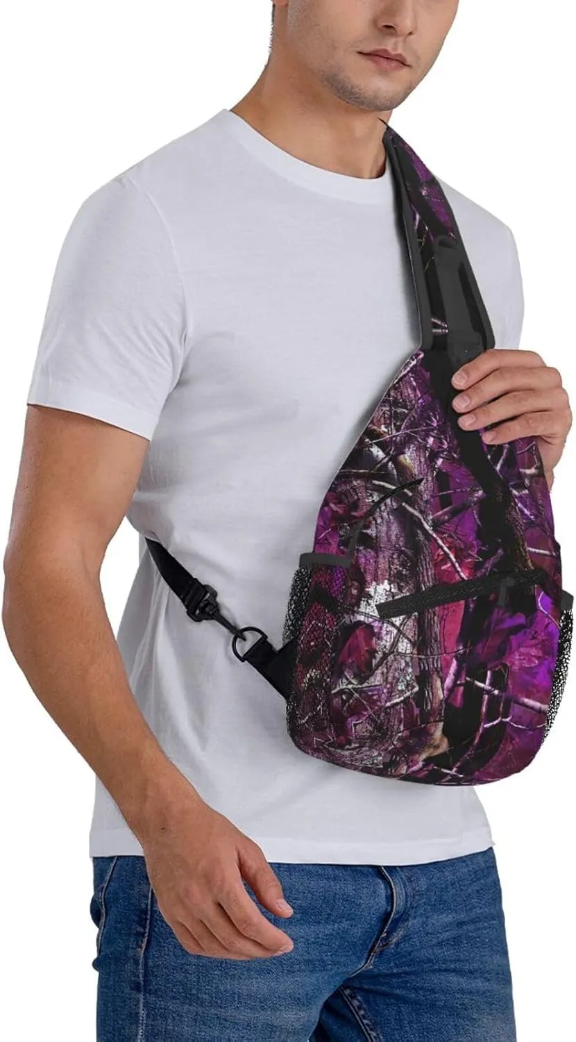 Purple Camouflage Leaves Outdoor Crossbody Shoulder Bag For Unisex Young Adult Hiking Bicycling